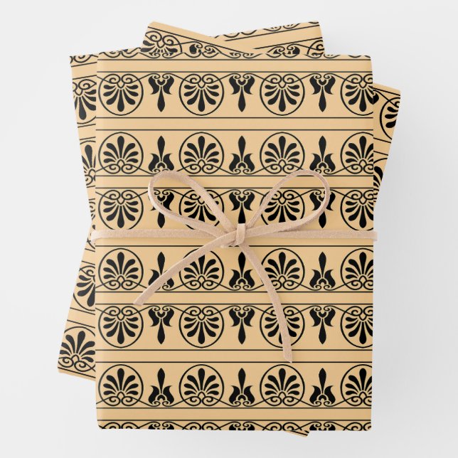 Greek Arabesque Mediterranean Pattern Brown Wrapping Paper Sheet (In situ)