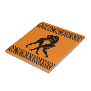 Greek Athletes Wrestling Ceramic Tile