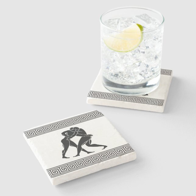 Greek Athletes Wrestling White Stone Coaster (Side)
