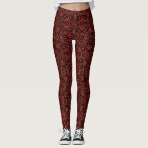 Greek Baroque Arabesque Pattern Black Terracotta Leggings