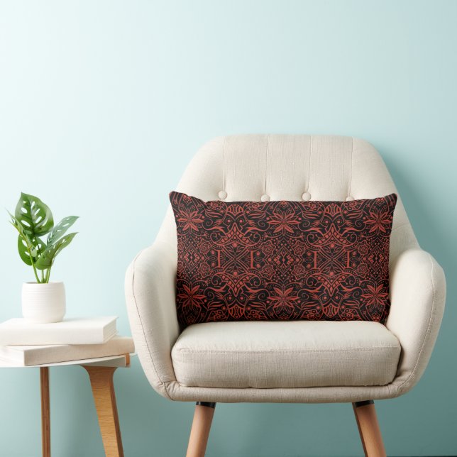 Greek Baroque Arabesque Pattern Black Terracotta Lumbar Cushion (Chair)