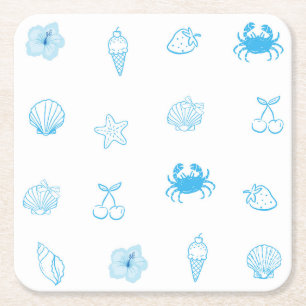 Greek Beach Minimalist Square Paper Coaster