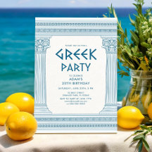 Greek Birthday Party Invite with blue columns