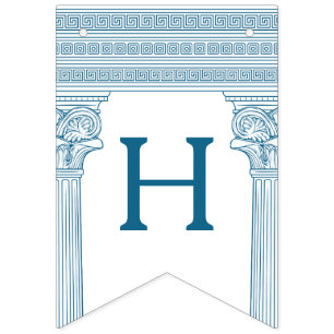 Greek Birthday Party with temple columns in blue Bunting
