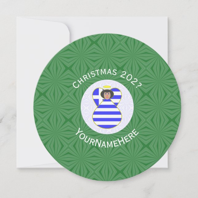 Greek Black Hair Angel Christmas Flag Personalised Invitation (Front)