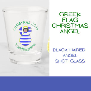 Greek Black Hair Angel Christmas Flag Personalised Shot Glass