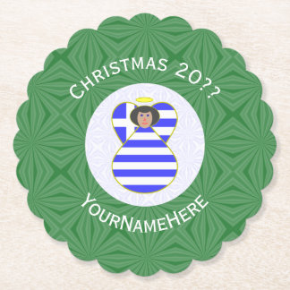 Greek Black Haired Angel Christmas Flag Personal Paper Coaster