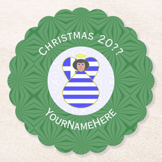 Greek Black Haired Angel Christmas Flag Personal Paper Coaster (Front)
