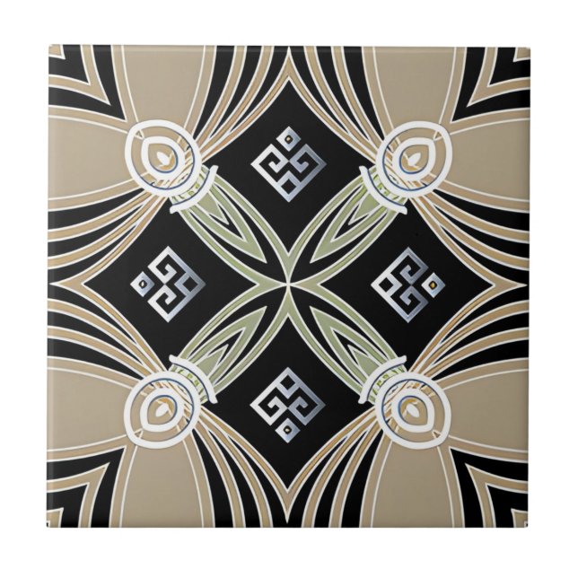 greek black rhombus yellow flower tiles (Front)