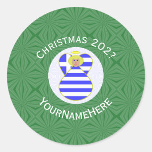 Greek Blonde Angel Christmas Flag Personalised  Classic Round Sticker