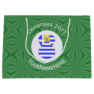 Greek Blonde Angel Christmas Flag Personalised Large Gift Bag
