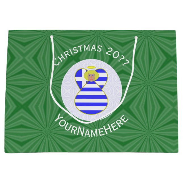 Greek Blonde Angel Christmas Flag Personalised  Large Gift Bag (Front)