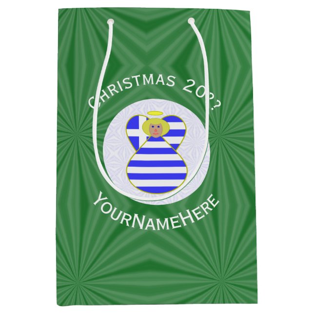 Greek Blonde Angel Christmas Flag Personalised  Medium Gift Bag (Front)
