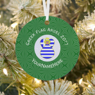 Greek Blonde Angel Christmas Flag Personalised Metal Tree Decoration