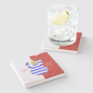 Greek Blonde Angel Flag Red and White Personalised Stone Coaster