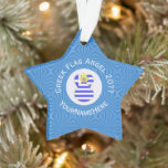 Greek Blonde Angel Hanukkah Flag Personalised  Ornament<br><div class="desc">A special design, intended for Hanukkah, features a blonde haired angel wearing the flag of Greece. She flies in a white circle of squiggly squares. White letters read GREEK FLAG ANGEL 20?? and, also, have a space for your name, or, someone else's. The background is blue squiggly squares. Colours, blue...</div>