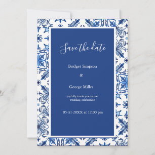 Greek Blue and White Elegant Wedding Save the Date Invitation