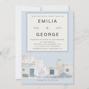 Greek Blue Destination Wedding Elegant Invitation