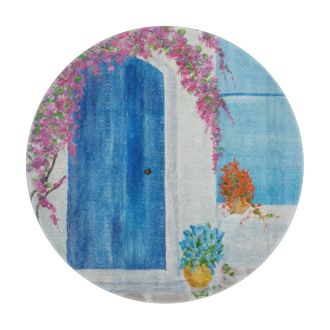 Greek Blue Door Cutting Board (Front)