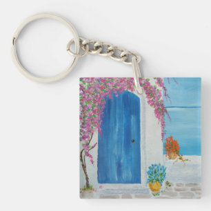Greek Blue Door Key Ring