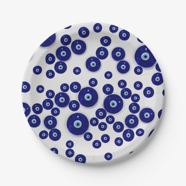 Greek Blue Glass Evil Eye Amulet Paper Plate (Front)