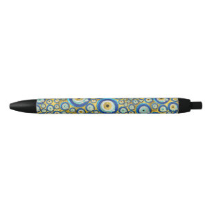 Greek Blue Glass Evil Eye Amulet Pattern Black Ink Pen