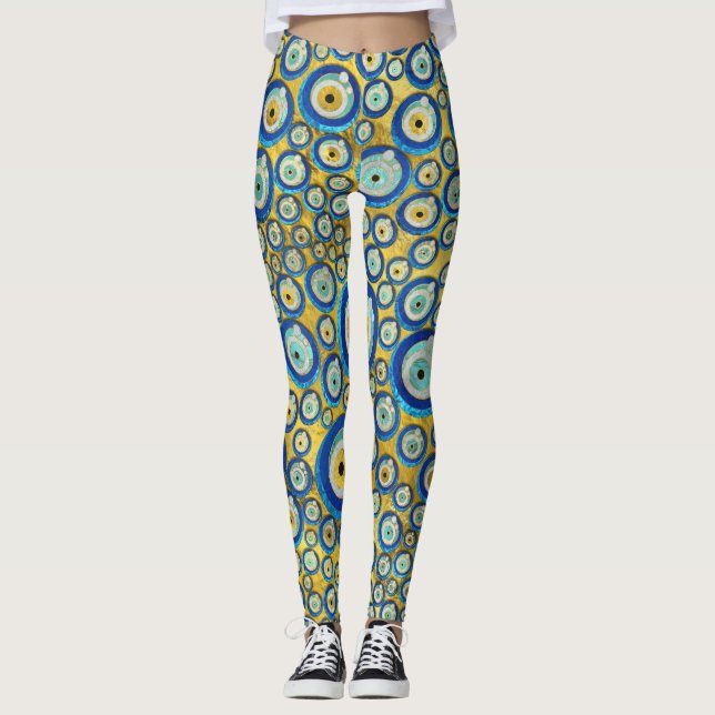 Greek Blue Glass Evil Eye Amulet Pattern Leggings (Front)