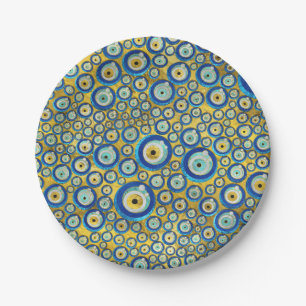 Greek Blue Glass Evil Eye Amulet Pattern Paper Plate