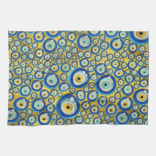 Greek Blue Glass Evil Eye Amulet Pattern Tea Towel