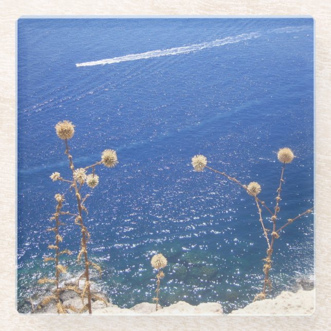 Greek Blue Sea  Glass Coaster (Front)
