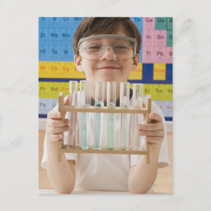 Greek boy holding rack of test tubes postcard