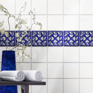 Greek Broken Tile Mosaic Art  Blue Glass and Pearl