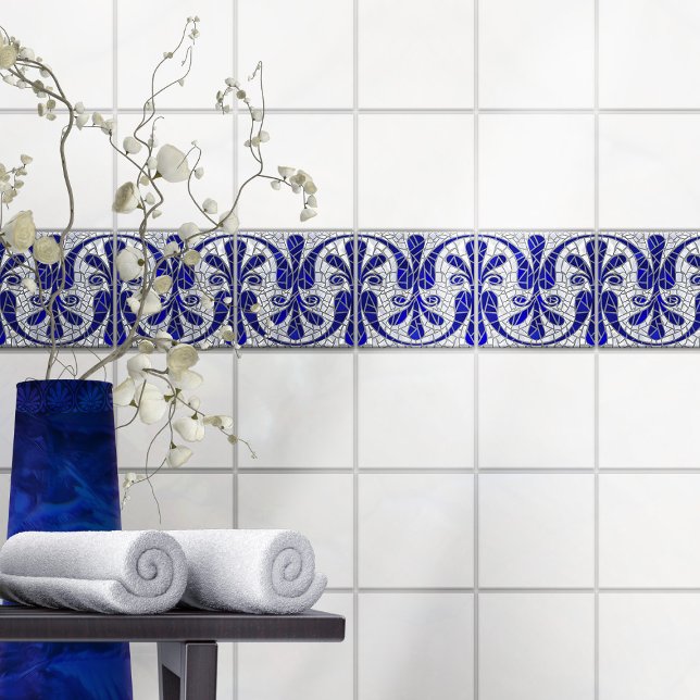 Greek Broken Tile Mosaic Art  Blue Glass and Pearl (Creator Uploaded)
