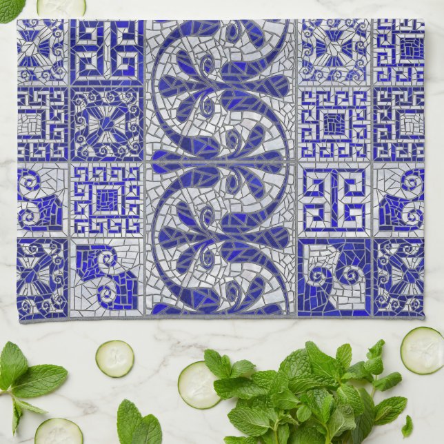 Greek Broken Tile Mosaic Art  Tea Towel (Folded)