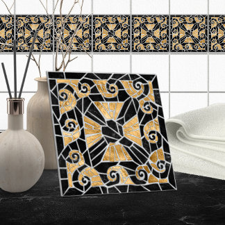 Greek Broken Tile Mosaic Black and gold