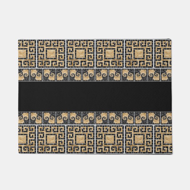 Greek Broken Tile Mosaic Black and gold Doormat (Front)