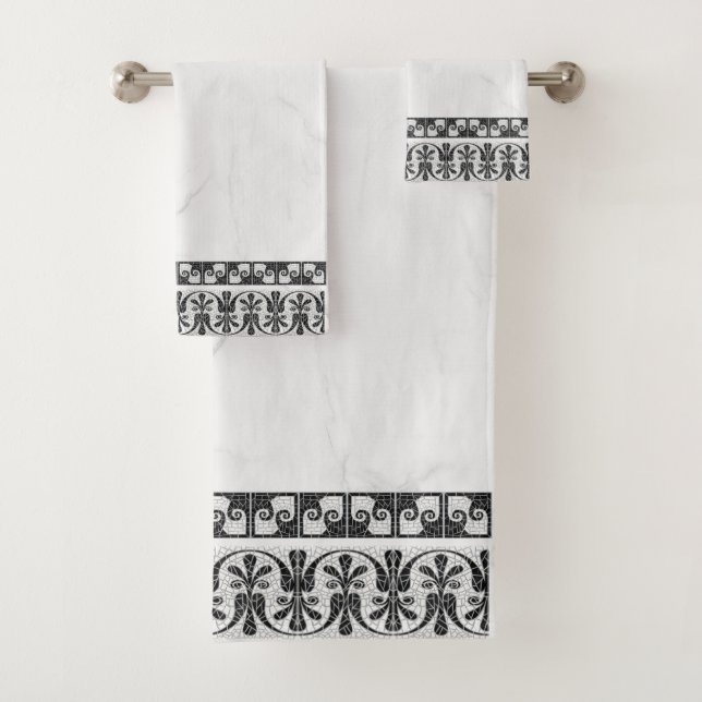 Greek Broken Tile Mosaic Black Marble Bath Towel Set (Insitu)