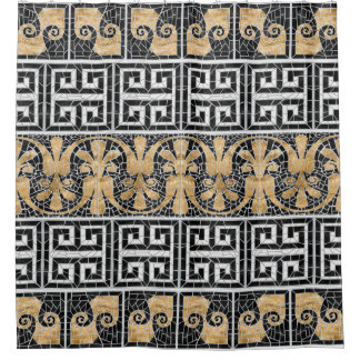 Greek Broken Tile Mosaic Black Marble Shower Curtain