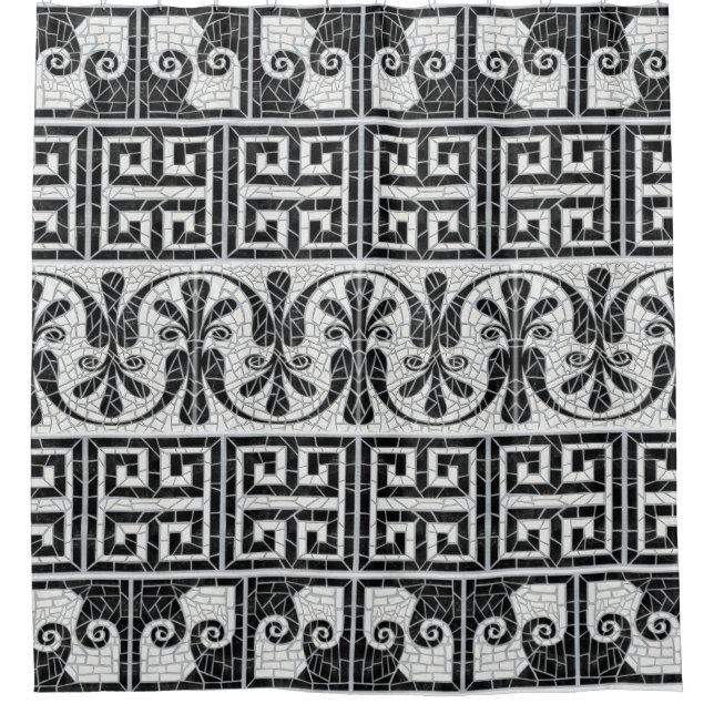 Greek Broken Tile Mosaic Black Marble Shower Curtain (Front)