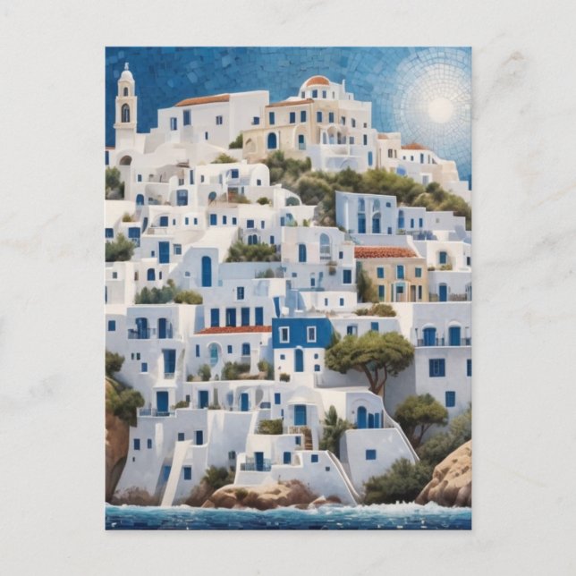 Greek Coastal Village Greece Sea Mountain Houses Postcard (Front)