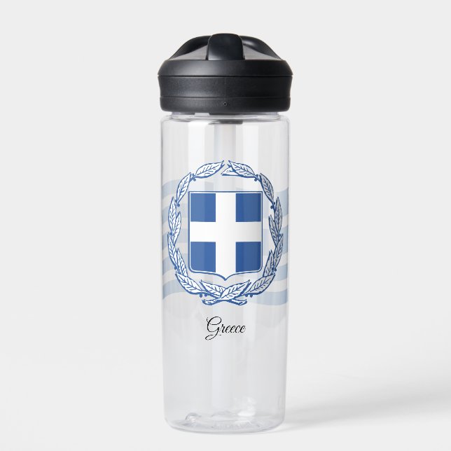 Greek Coat of Arms, Flag, Greece Water Bottle (Front)