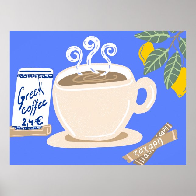 Greek Coffee & Lemon Branch Mediterranean Poster (Front)