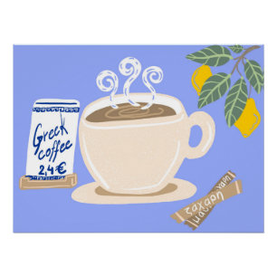 Greek Coffee & Lemon Branch Mediterranean Poster