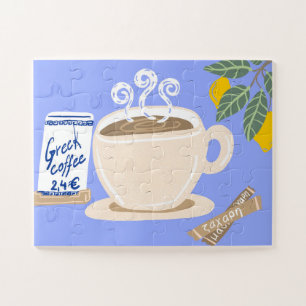 Greek Coffee & Lemon Branch Mediterranean Poster Jigsaw Puzzle