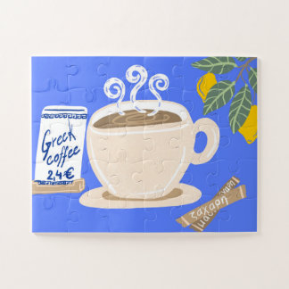 Greek Coffee & Lemon Branch Mediterranean Poster Jigsaw Puzzle