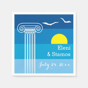 Greek columns and seagulls Greek beach wedding Napkin