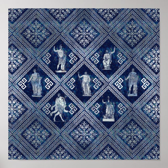 Greek Deities and Meander Key ornament Poster (Front)