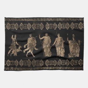 Greek Deities  and Meander key ornament Tea Towel