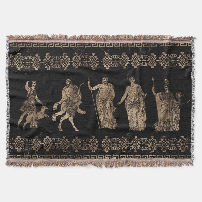 Greek Deities  and Meander key ornament Throw Blanket (Front)