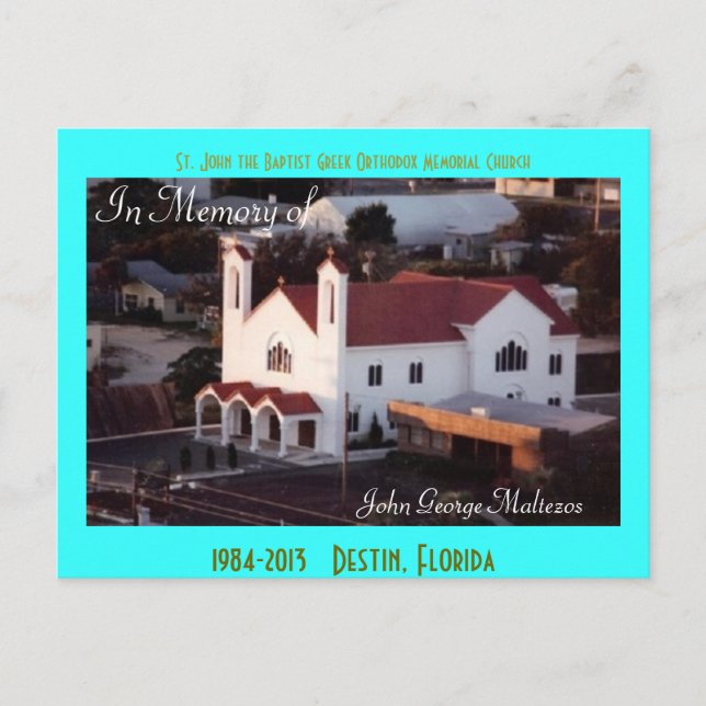 Greek Destin St. John's Church Aerial Postcard (Front)